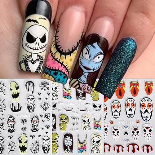 Halloween Nail Art Stickers Decals 6Pcs Self-Adhesive Ghost Spider Web Designs - Variation 17