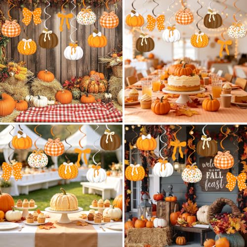 Fall Pumpkin Hanging Swirl Decorations - 20 Pack Autumn Ceiling Streamers