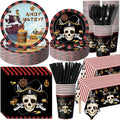Pirate Party Plates Napkins Cups Cutlery Set for 50 Guests - Red Black Variation