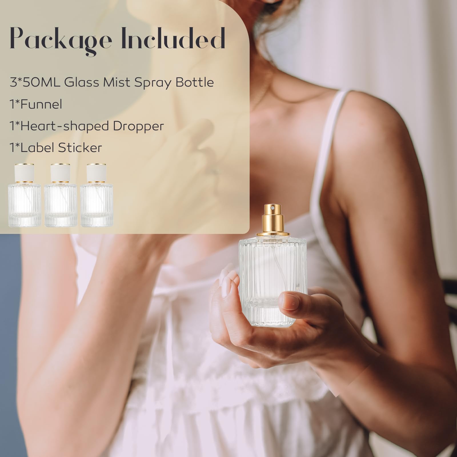 ZHENGYAOYANG 3 Packs Mist Spray Bottle, Small Cologne Travel Spray Bottles, 50ML Reusable Perfume Spray Bottle for Sample Dispenser, Liquid Cosmetic and Home Decor, White Cap