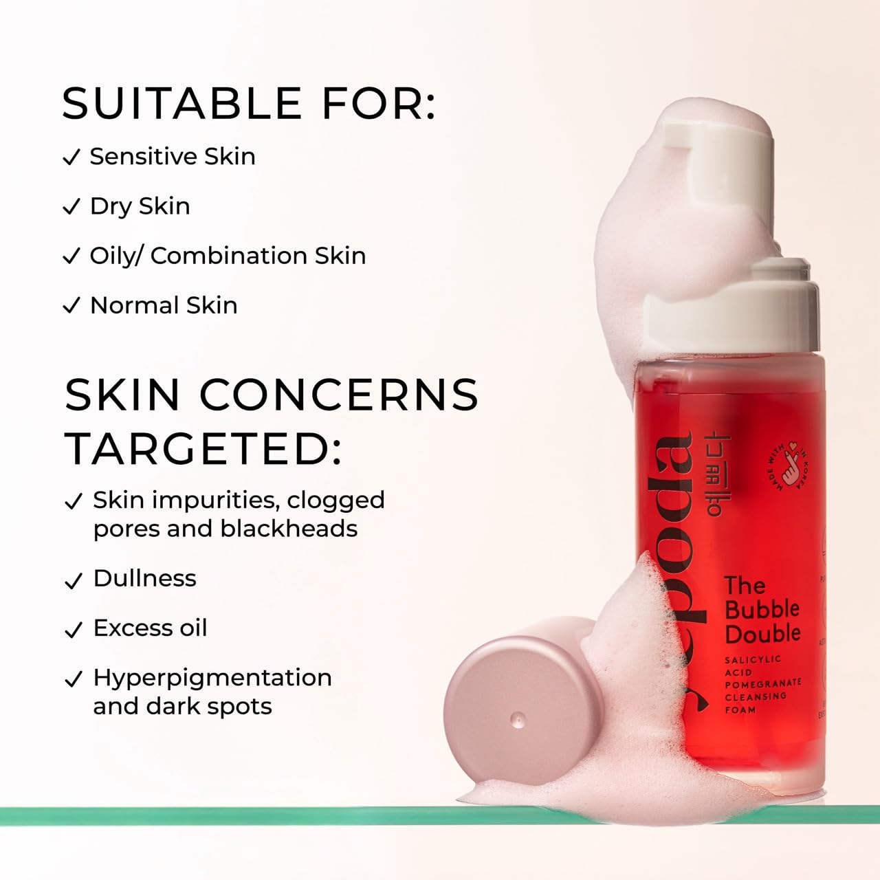 Yepoda Bubble Double Cleansing Foam - Gently Exfoliating Vegan Face Cleanser for All Skin Types | 4.22 FL. OZ.