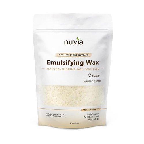 Nuvia Organics Emulsifying Wax, 100% Natural Plant Derived, NF, Cosmetic & Food Grade; 6oz