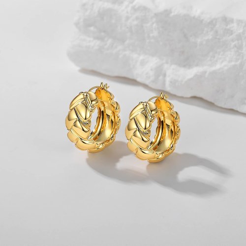 Skiennix 18K Gold Plated Chunky Hoop Earrings - Bold Statement Jewelry for Women