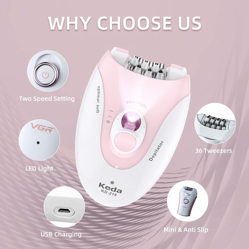 Glabrouse Epilator for Women | 2-Speed Face Trimmer for Smooth Skin | Hair Removal Device for Arms, Legs, Bikini, Armpits
