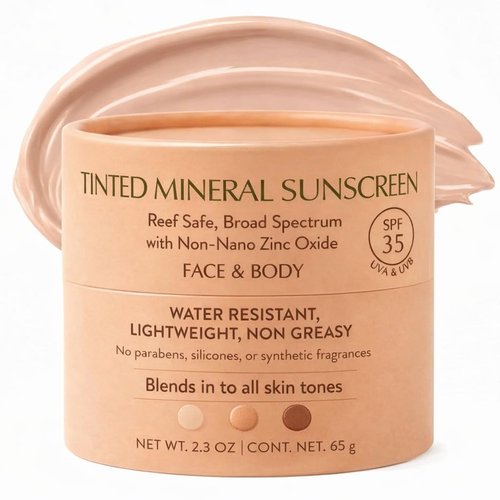 NATÚ BOTANICALS Tinted Mineral Face and Body Sunscreen SPF 35 - Mineral Zinc Oxide Sunblock Lotion - Broad-Spectrum UVA & UVB Protection - Lightweight & Gentle for Sensitive Skin - Reef Safe