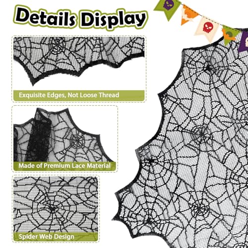 Halloween Lace Spider Web Table Runner 2 Pack 18x72 Inch Black Gothic Decor