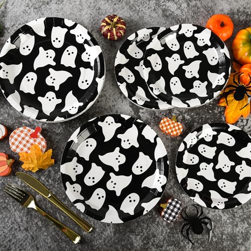 AimFun Halloween Ghost Paper Plates Set - 9 Inch & 7 Inch Disposable Party Tableware (Pack of 2)