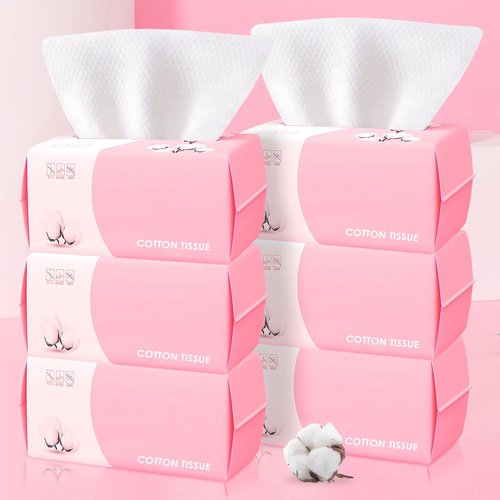 Disposable Face Towel 100 Count for Washing Soft Cotton Dry Wipes Facial Cloths Towelettes for Washing and Drying, Facial Tissue for Cleansing, Skincare and Makeup Remover (6 Pack)