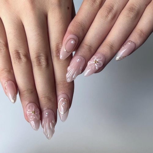 MAGLFELL 10 Pcs Medium Length Handamde Almond Press On Nails Reusable ABS Acrylic False Nails Set for Women (Size S)