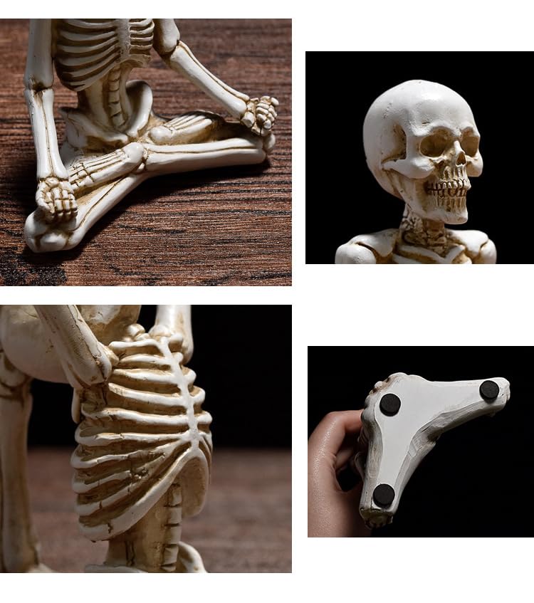 Set of 4 Halloween Skeleton Yoga Figurines - Indoor Resin Skull Decor