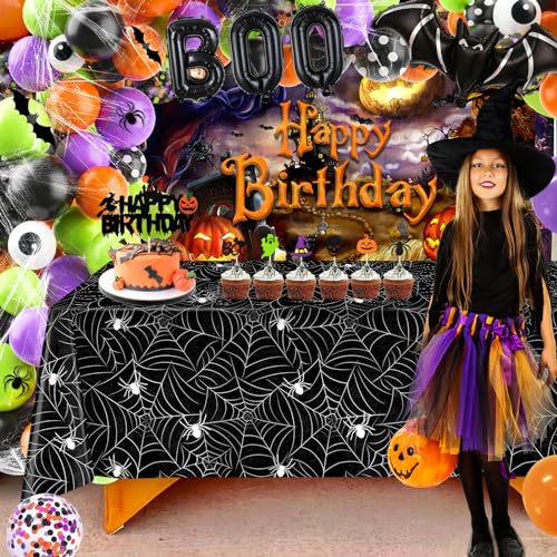 Halloween Birthday Party Decorations Kit 105 pcs Balloons & Web Arch Set