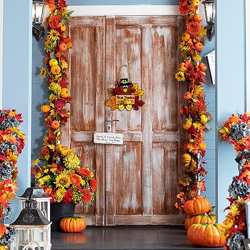 Give Thanks Turkey Door Hanging Decoration Sign for Thanksgiving & Fall Wreaths