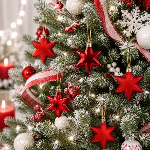 Red 1.8 Inch Christmas Star Ornaments - 12 Pack Lightweight & Durable Holiday Decor