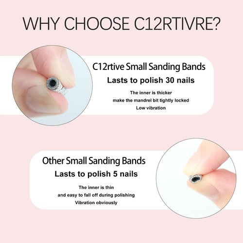 C12rtive 100 Pcs 3mm Professional Small Sanding Bands & 2Pcs Small Mandrel Bit Set for Nail Drill,150# Upgrade Design 3mm Nail File for Manicures and Pedicure with Stainless Steel Shaft