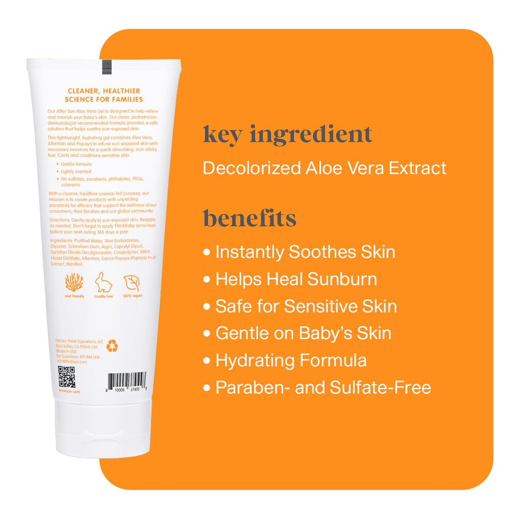 Thinkbaby Aloe Vera Gel - EWG Verified Natural After Sun Relief Lotion, 8 Fl Oz | Hydrating & Soothing for Babies & Toddlers