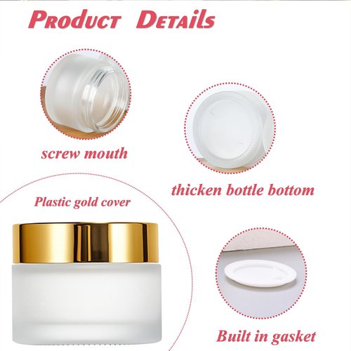 6Packs Round Frosted Glass Jars 30ml/1 OZ Comestic Sample Containers Empty Airtight Glass Jars with Inner Lids & Golden Caps For Storing Lotions Cream Body Butters Powders