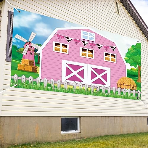 Farm Barn Backdrop for Birthday Party Pink 6x4 ft Farmhouse Decoration