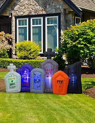 7.5 Foot Inflatable Halloween Tombstones with LED Lights - Pathway Scene Decor
