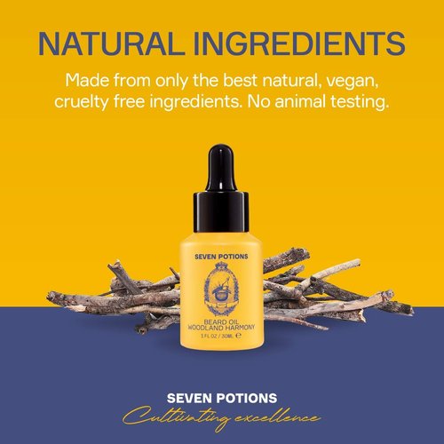 SEVEN POTIONS Natural Beard Oil for Men 1 FL OZ / 30ml — Sweet & Woody Beard Softener & Conditioner — Vegan Conditioning Oil That Helps Prevent Itch & Dandruff (Woodland Harmony)
