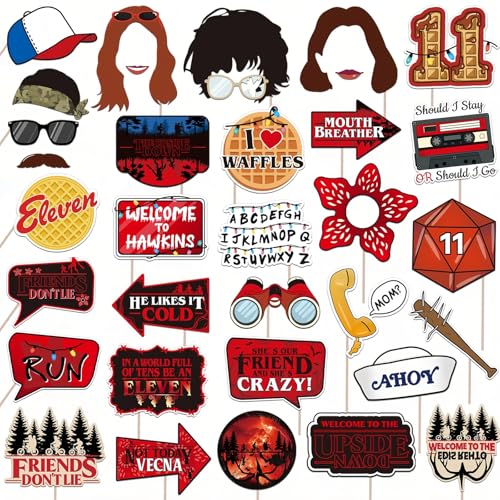 34pcs Halloween Party Photo Booth Props Set - Red & Black Decorations