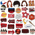 34pcs Halloween Party Photo Booth Props Set - Red & Black Decorations