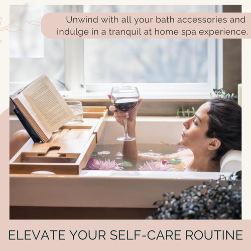 Foldable Bathtub Tray Caddy - Expandable Bath Tray for Tub | Secure, Non-Slip Bathtub Caddy for Tub for Bath Accessories, Self Care Home Spa Gift Set, Relaxing Gifts for Women, New Moms, House Warming