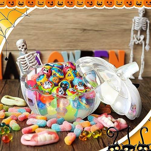 Set of 2 Glass Pumpkin Candy Jars with Iridescent Finish and Lids - 70 oz Halloween Decor