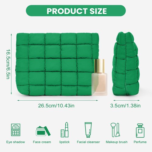 HICARRY Puffy Quilted Makeup Bag Cosmetic Bags Travel Cute Puffer Solid Toiletry Organizer Pouch Storage Clutch for Women