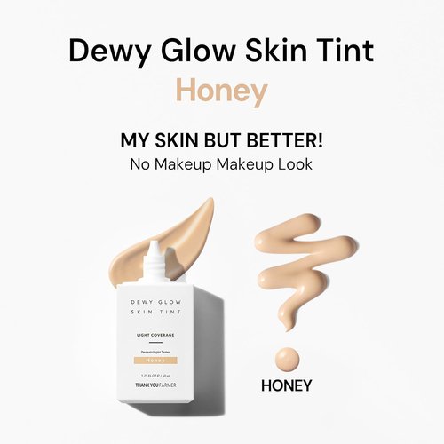 Thank You Farmer Dewy Glow Skin Tint - Long-Lasting Tinted Moisturizer with Vitamin B3 | Honey, 1.75 fl oz