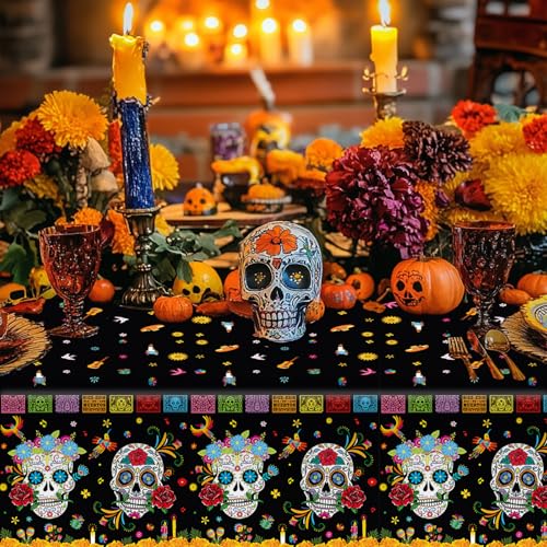 Day of The Dead Plastic Tablecloth Set - 3 Rectangular Party Covers