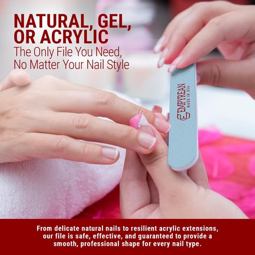 Empyrean Premium Nail Files | Made in USA | Fine 280/320 Extra Fine | Disinfectable Washable Reuseable | Pink Cushion File