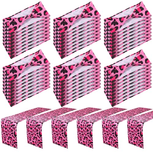 Pink Leopard Print Stretch Chair Sash Set with 6 Table Runners - Elegant Banquet Decoration