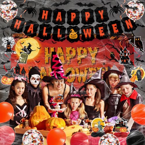 Halloween Party Decorations Banner Set with Spooky Banner Balloons & Web