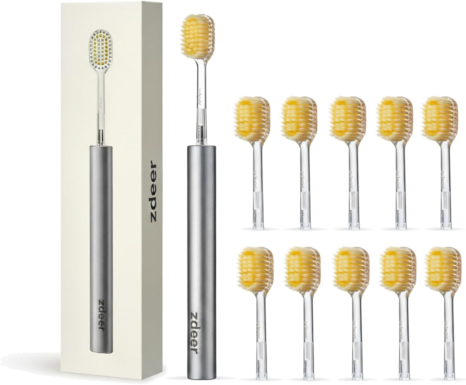 ZDEER Ultra Soft Bristle Toothbrush - Gentle Care for Sensitive Gums | Aluminum Alloy Handle, 11 Replaceable Heads