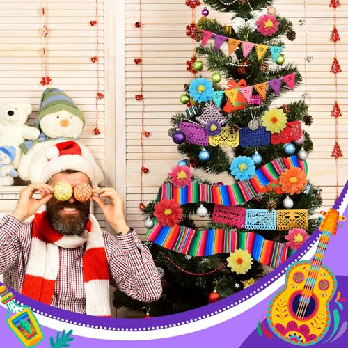 Mexican Christmas Tree Decorations Set with Banners Flores Papel Picado