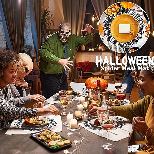 Black Halloween Spider Web Placemats - Set of 6, 15-inch Diameter