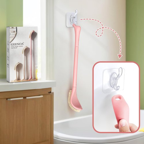 GEENOA New Foot Brush with Extra-Long Handle, 3-in-1 Foot Scrubber for Wet or Dry Brushing, Adjustable 10.2’’- 27.5’’Foot Scrub Brush for Senior, Pregnant, Disabled, or Injured, Gift-Box Packed(Pink)