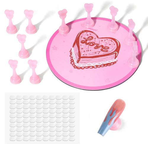 ANGNYA Nail Stand for Press Ons, Round Super Magnetic Base Nail Holder for Painting Nails with 200 Pcs Reusable Double-Sided Tape for Nails Practice Nail Tools Home DIY Salon Supplies