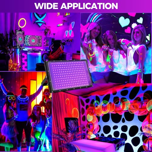 200W Waterproof UV Black Light Floodlight for Glow Party Halloween Decor - 2 Pack