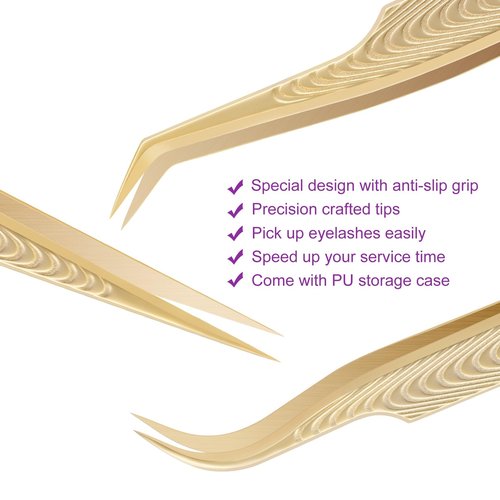 Eyelash Tweezers for Lash Extension Supplies, High Precision Lash Tweezer Set– Pack of 3 Lash Extension Tweezers Kit for Individual and Volume Eyelash Extensions