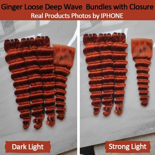 Loose Deep Wave Bundle Human Hair 16 Inch 350 Ginger Orange Color 10A Brazilian Human Hair Bundle Quick Weave Hair Extensions for Women