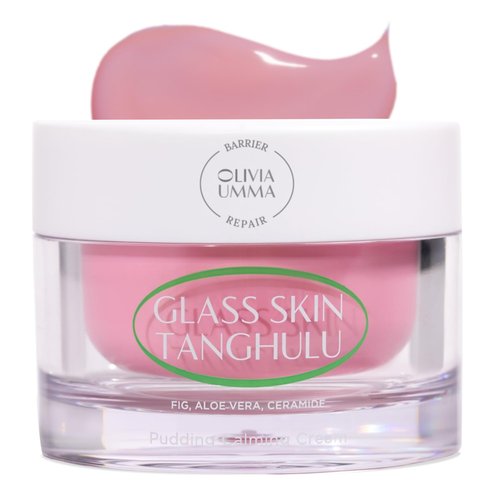 OLIVIAUMMA Glass Skin Tanghulu Fig Pudding Calming Cream - Korean Face Moisturizer for Dry Skin - Ceramide + Aloe Vera - Lightweight Pudding Texture - Deep Hydration & Moisture Barrier Support - 50g