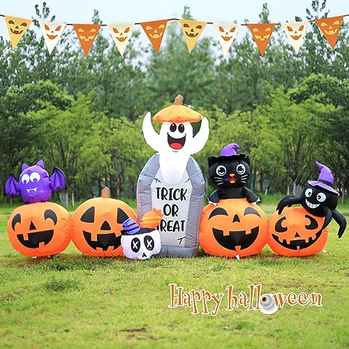 Halloween Inflatable Decorations with LED Lights, Pumpkins, Ghost, Bat & Tombstone Yard Decor