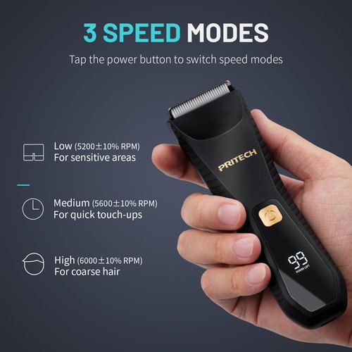PRITECH Manscape Body Hair Trimmer for Men - Waterproof Pubic Hair Ball Trimmer, Ceramic Blade Electric Body Shavers for Men with USB-C Charging, Wet & Dry Use & Nick-Free Razor, Sensitive Skin Safe