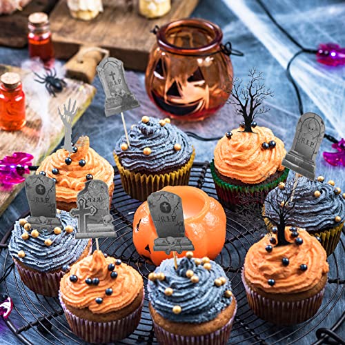 Halloween Zombie Hand & Tombstone Cupcake Toppers 37Pcs for Party Decorations