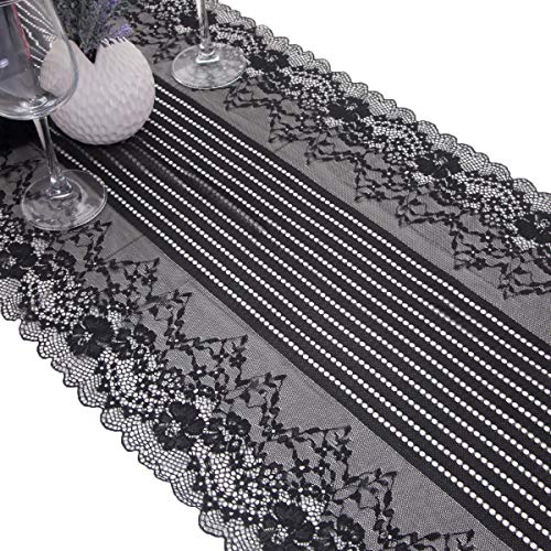 Black Lace Table Runner 13x53 Inch for Wedding & Party Decor – Rustic Elegant Design