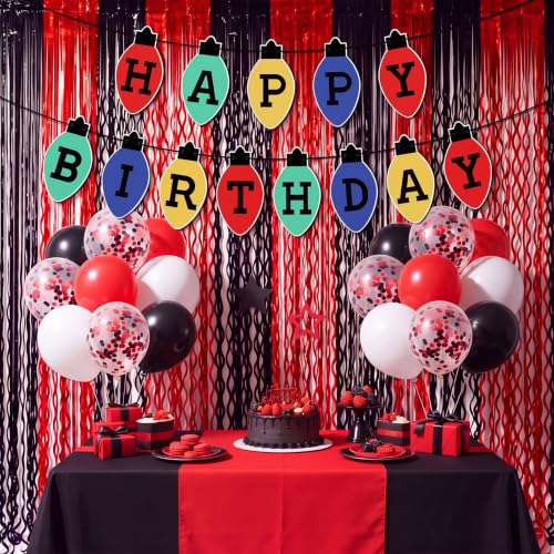 Spooky Black and Red Party Decorations Set with Balloons and Fringe Backdrop