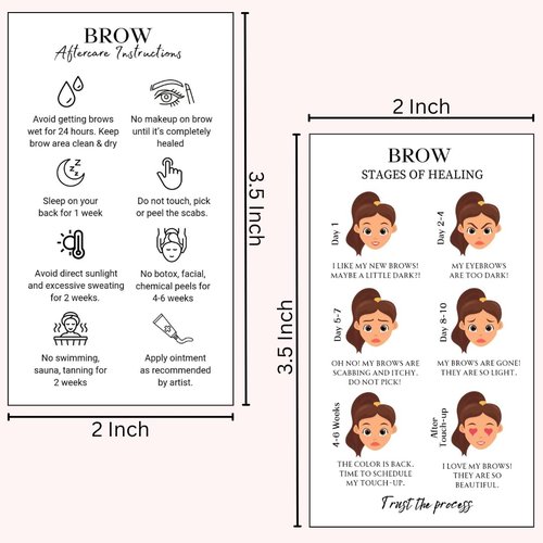 PMU Permanent Makeup Eyebrow Aftercare Card | 50 packk 2 x 3.5 Inch business card size | Tattoo Aftercare for Brow Microblading Ombre and Lip Blush