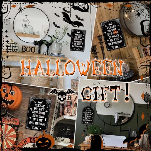 Gothic Bathroom Decor Sign - Do Not Summon Demons Halloween Wall Art