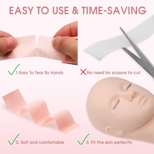 Miuffue Lash Tape, Sticky Silicone Adhesive Pain-Free Removal Eyelash Tape, Pink Sensitive Breathable Lash Tech Supplies, Medical Micro-Porous Eyelash Extension Tape - 0.5 in x 4 Yds, 4 Rolls
